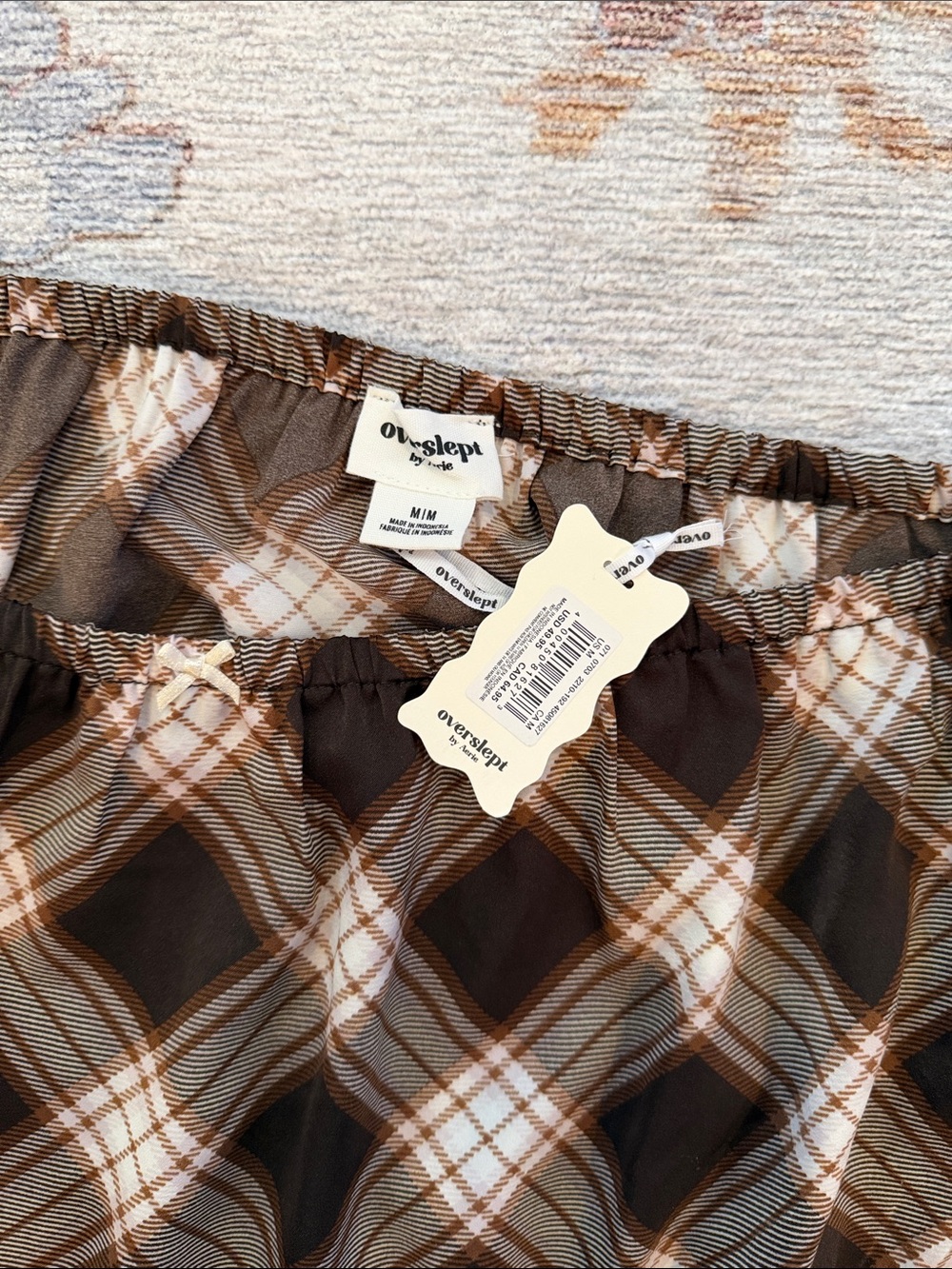 NWT Overstept Brown Plaid Lace Trim Midi Skirt M - Picture 5 of 7